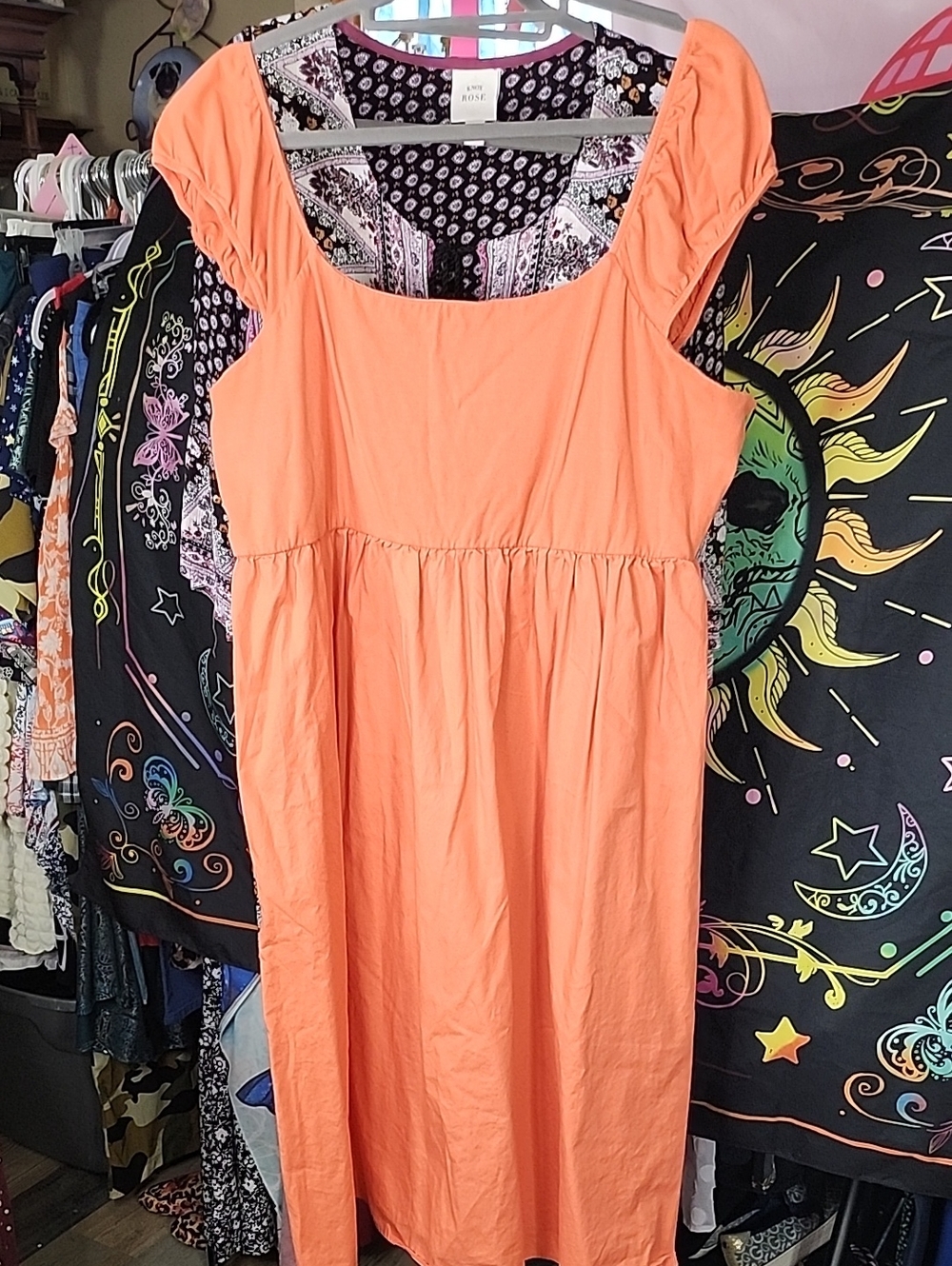 Derek Heart Coral Puff Sleeve Midi Dress 24ptp